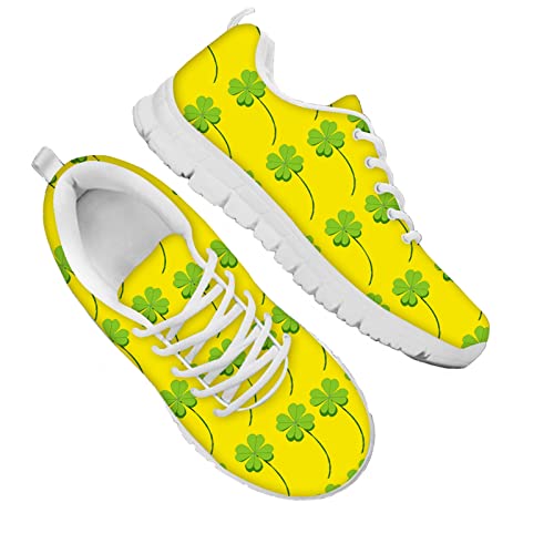 Dolyues Damen Herren Trainer Gittergewebe Laufschuhe mit vierblättriges Kleeblatt für St. Patrick's Day Geschenk Draussen Gehen Fitnessstudio Sportliche Turnschuhe (Gelb) von Dolyues