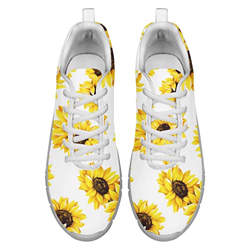Dolyues Gelbe Sonnenblume Blumenweißer Druck Sportliche Wanderschuhe Lässige Leichte Schnürschuhe Damen EU42 von Dolyues