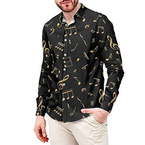 Dolyues Herren Kleid Shirts Langarm Regular Fit Casual Button-Down Shirt Täglich Arbeit Shirt, Goldene Musiknoten, L von Dolyues