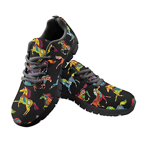 Dolyues Indian War Horse Herren Damen Trainer Laufschuhe Ethnic Tribal Boho Lässige Wanderschuhe Atmungsaktiv Frühling/Herbst Jogging Work Workout von Dolyues