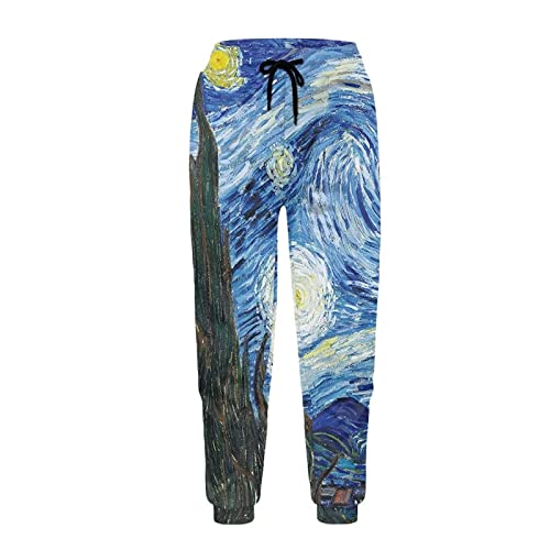 Dolyues Jogginghose für Erwachsene, normale Active-Hose, Sport, Laufen, Sportbekleidung, Fitnessstudio, Jogger, Herren, Damen, Blue Van Gogh Sternennacht, 27-32 von Dolyues