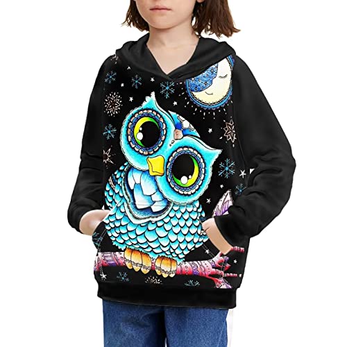 Dolyues Kinder Neuheit Hoodies Sweatshirts mit Kängurutasche vorne Langarm Dünn Kapuzenpullover, Galaxy Eule, 12-13 Jahre von Dolyues