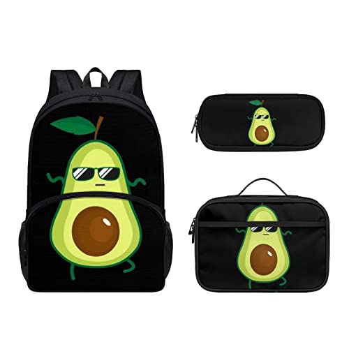 Dolyues Lunchtasche mit Schultasche und Federmäppchen, niedlicher Rucksack für Kinder, Schulanfang, Grüne Gläser Avocado, Kinderrucksack von Dolyues