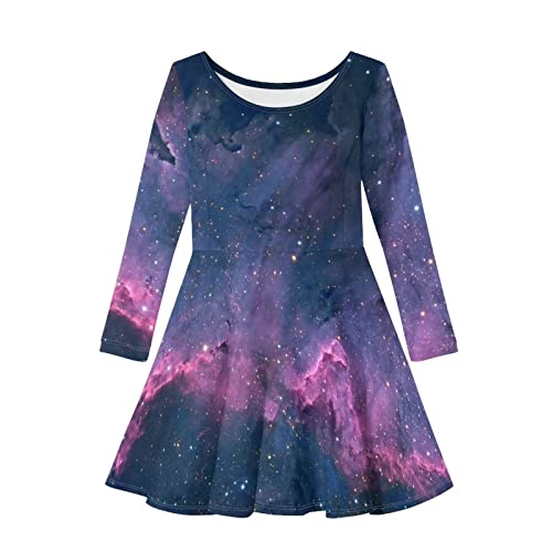 Dolyues Mädchen Kleid Langarm Pullover Casual Crewneck Kleider Strand Party Kleid für Kinder, Lila Galaxy, 9-10 Jahre von Dolyues