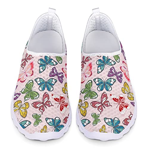 Dolyues Schöne Bunte Schmetterlinge-Rosa-Muster-atmungsaktive Slip-On-Schuhe für Frauen beiläufige sportliche Joggen Walking Turnschuhe 39 EU von Dolyues