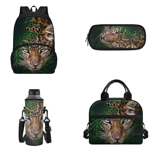 Dolyues Schulranzen 4 in 1 Rucksack Set Mädchen Schulrucksack für Kleinkind Teenager, leopard, Rucksack, Rucksäcke von Dolyues