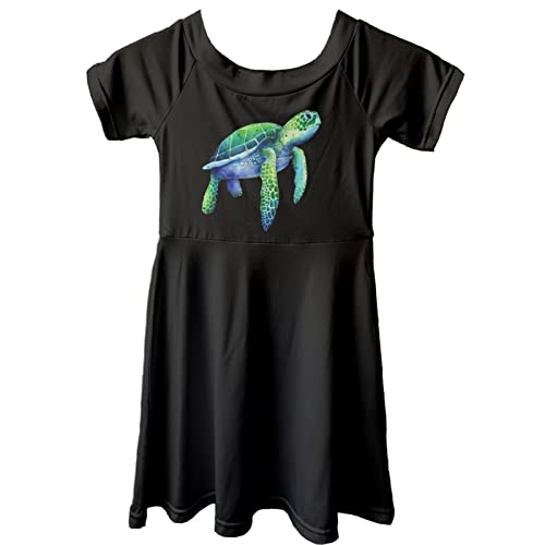 Dolyues Sea Animal Turtle Print Mädchen Mode Kurzarm Kleider Casual Sommer Rundhals Partykleid für Kinder 3-14 Jahre von Dolyues