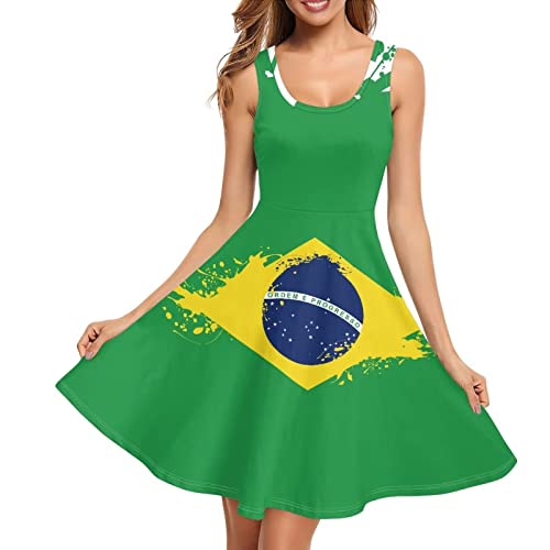 Dolyues Sumemr Freizeitkleid für Damen, lockeres, elastisches T-Shirt-Kleid mit Taschen, Midi-Strand-Cover-Up-Sommerkleid, Flagge Brasiliens, Small von Dolyues