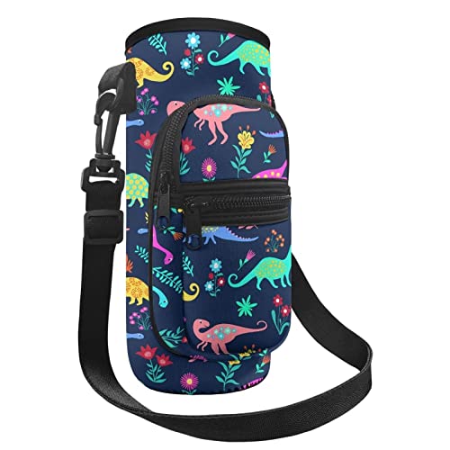 Dolyues T-Rex Dinosaurier-Wasserflaschentasche für Mädchen und Jungen, niedliche Cartoon-Tier-Wasserflasche, Tragetasche, Wasserflaschen-Tasche mit Handyfach und verstellbarem Schultergurt von Dolyues