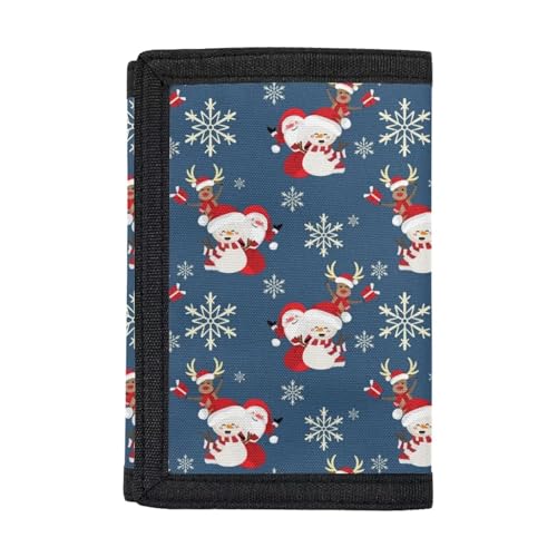 Dolyues Trifold Wallets, Kreditkartenetui Geldbörse Jungen Geldbörse Slim Folding Geldbörsen, Schneemann Rentier-blau von Dolyues