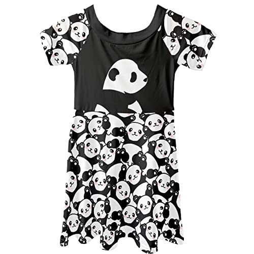 Dolyues Weiß Schwarz Cartoon Panda Print Kinder Mädchen Sommer Kurzarm Kleider Kinder Alltagskleidung Casual Fashion Dress von Dolyues