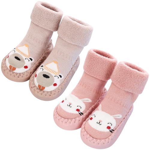 Domee Baby Hüttenschuhe Antirutschsocken Rutschsocken Winter 2er-Pack Hase Bär 17-18 (Herstellergröße 12) von Domee