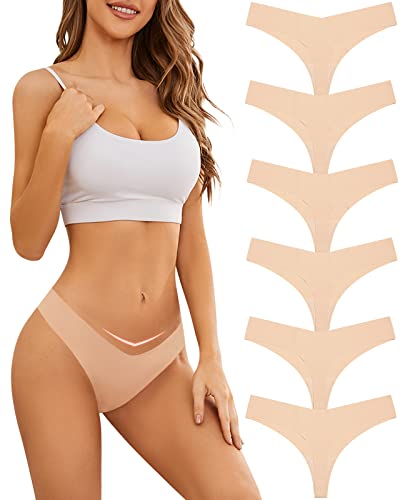 Domee Damen Strings Tangas Nahtlose Unsichtbare Unterhosen Slips 6er-Pack Hautfarbe M von Domee