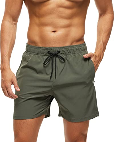 Domee Herren Badehose Boardshorts Hose Kurz mit Taschen Reißverschluss Sommer Armeegrün L von Domee