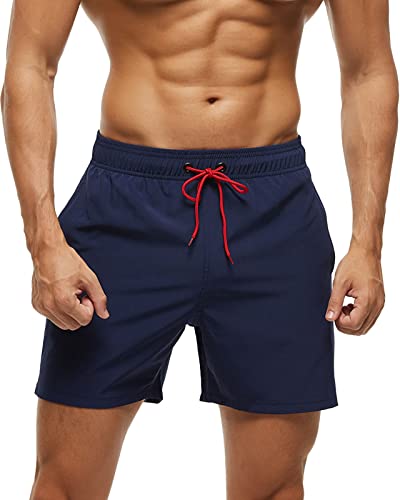 Domee Herren Badehose Boardshorts Hose Kurz mit Taschen Reißverschluss Sommer Navy Blau XXL von Domee