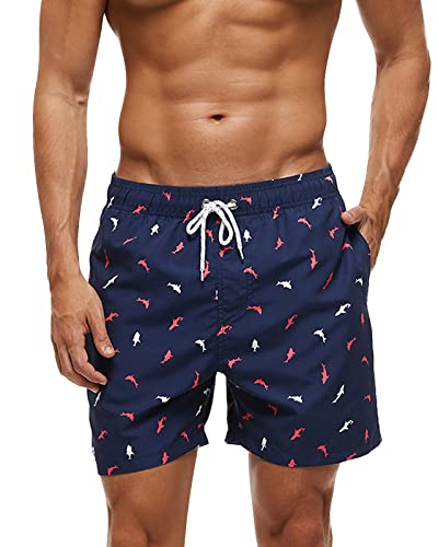 Domee Herren Badehose Boardshorts mit Taschen Badeshorts mit Mesh Futter Sommer Roter Weißer Fisch XL von Domee