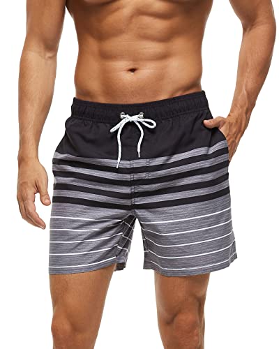 Domee Herren Badehose Boardshorts mit Taschen Badeshorts mit Mesh Futter Sommer Streifen M von Domee