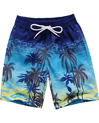 Domee Jungen Badehosen Badeshorts Schnelltrocknend Schwimmhose mit Netzfutter Verstellbarer Kordelzug Kokosnussbaum 116-122 (Herstellergröße 6) von Domee