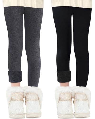 Domee Mädchen Thermo Leggings Gefütterte Hose Winter Warme Baumwolle 2er-Pack Schwarz Dunkelgrau 110-116 (Herstellergröße 120) von Domee