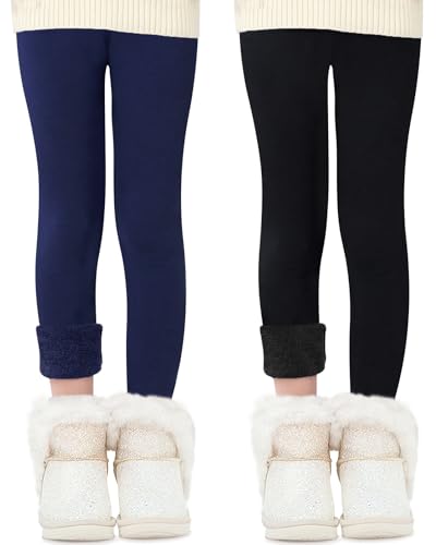 Domee Mädchen Thermo Leggings Gefütterte Hose Winter Warme Baumwolle 2er-Pack Schwarz Und Marineblau 146-152 (Herstellergröße 160) von Domee