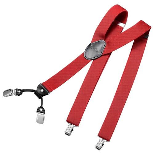 DonDon Hosenträger Herren breit 3,5 cm mit 4 Hosenträger Clips extra stark in Y-Form – elastisch und längenverstellbar, Dunkelrot von DonDon