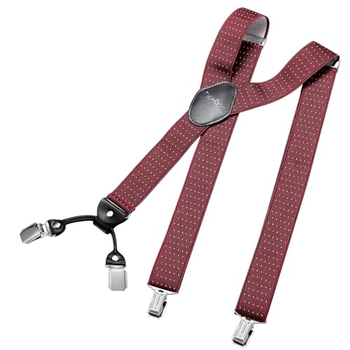 DonDon Hosenträger Herren breit 3,5 cm mit 4 Hosenträger Clips extra stark in Y-Form – elastisch und längenverstellbar, Gepunktet-Rot Weiß von DonDon