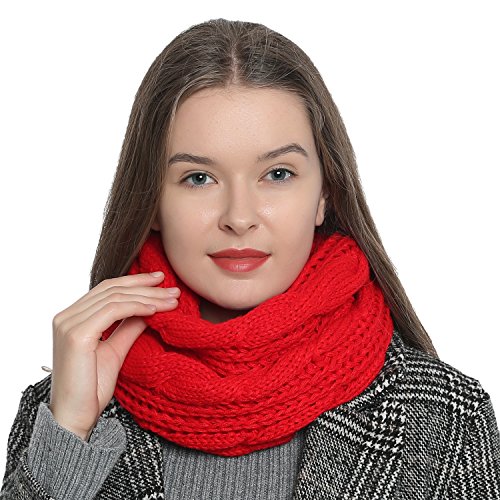 DonDon Loop Schal Damen Winter Schlauchschal Winterschal Wollschal warm und weich rot von DonDon