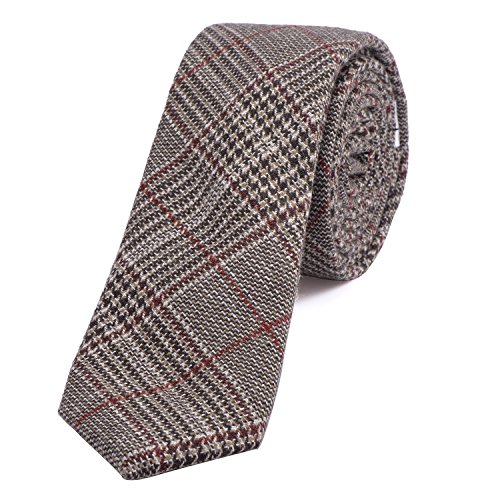 DonDon Herren Krawatte 6 cm Baumwolle dunkelrot-schwarz-braun kariert von DonDon