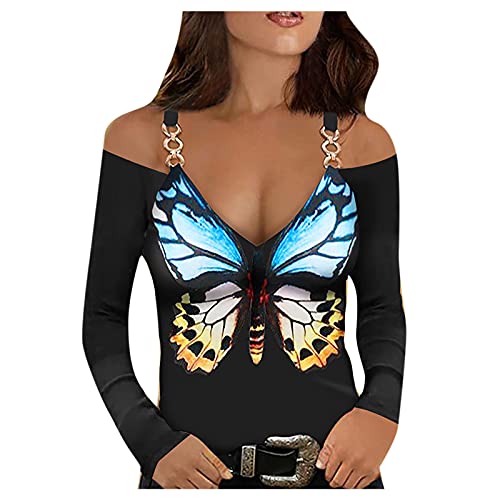 Blusen Damen Spitze Bluse Elegantes Damenblusen Sexy T Shirt Damen Langarmshirt V-Ausschnitt Tshirts Langarm Shirts Babydoll Damen Schulterfreie Oberteile Tunika Hemd Tops für Frühling von Donasty