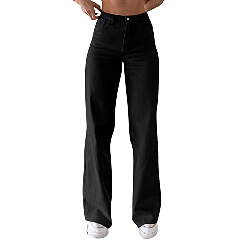 Cargohose Damen Baggy Hip Hop Sweathose Streatwear Straight Hose Vintage 90er Teenager Mädchen Jogginghose Weite Bein Track Pants Low-Taille Jogginghose Cargo Hose (a-Black, S) von Donasty