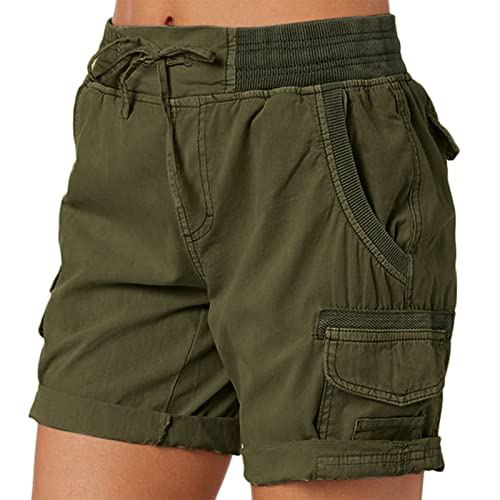 Damen Shorts Bermuda Sommer Casual Kurze Hose Shorts für den Strand Sweatpants Sommerhose Tunnelzug Elastische Stoffhose Hotpants Baumwolle Leinen Strand Shorts mit Taschen von Donasty