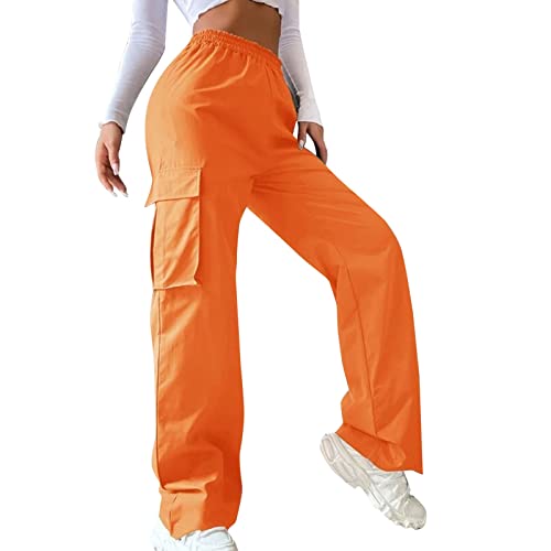 Donasty Cargohose Damen High Waist Jogginghose Teenager Mädchen Cargo Hose Cargohosen Y2k Hosen Straight Sweathose Elastische Bund Capri Hosen Schlaghose Sport Jogginghose Streatwear mit Taschen von Donasty