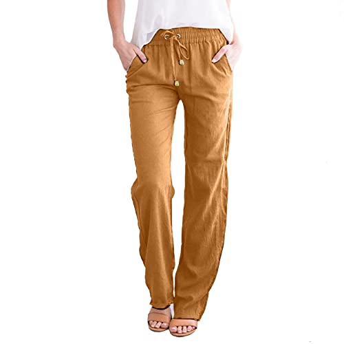 Donasty Leinenhose Damen Sommerhose Damen Leicht Leinenhose Damen Lang Sommer Chino Damen Hose Strandhose Sommer Casual Baumwolle Leinen Stoffhose Business Hose Einfarbig Freizeithose mit Taschen von Donasty