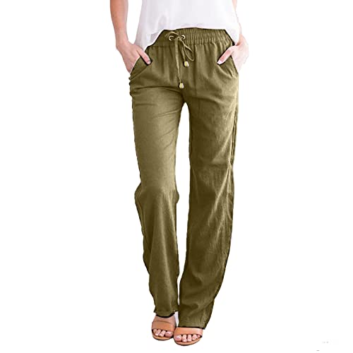 Donasty Leinenhose Damen Sommerhose Damen Leicht Leinenhose Damen Lang Sommer Chino Damen Hose Strandhose Sommer Casual Baumwolle Leinen Stoffhose Business Hose Einfarbig Freizeithose mit Taschen von Donasty