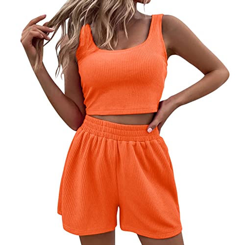 Donasty Set Damen Outfit 2 Teiler Damen Sommer Zweiteiler Damen Shorts und Top Sets 2 Piece Spaghettiträger Bauchfrei Tops Camisole Crop Tank Tops Kurze Hose Shorts Hauseanzug Kombi 2-Teiler Home Set von Donasty