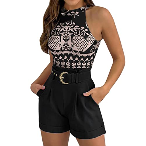 Donasty Set Damen Outfit 2 Teiler Damen Sommer Zweiteiler Elegant Sommer Top Und Shorts mit Gürtel Set Bussiness Outfit Sexy Kurz Bekleidung Hosenanzug Slim Fit Streetwear Blazer Anzüge Kombi von Donasty