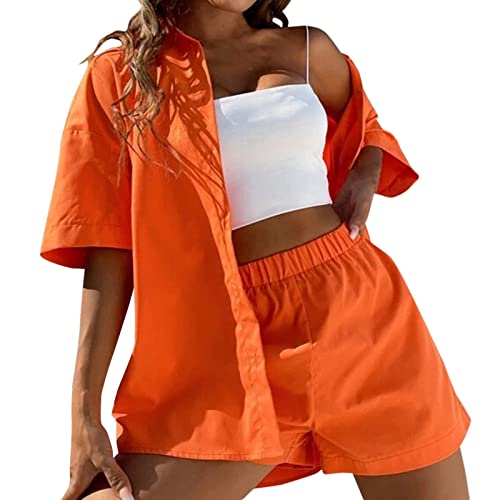 Set Damen Outfit 2 Teiler Damen Sommer Zweiteiler Hosenanzug Zweiteiliges Anzug Short Set Kurzarm Blusen Shirt und Shorts Sommer Elegant Outfit 2 Teiler Kurz Sportbekleidung Freizeitanzug Loungewear von Donasty