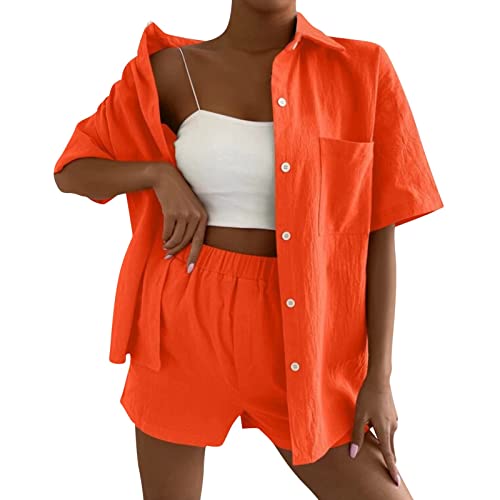 Set Damen Outfit 2 Teiler Damen Sommer Zweiteiler Hosenanzug Zweiteiliges Anzug Short Set Kurzarm Blusen Shirt und Shorts Sommer Elegant Outfit 2 Teiler Kurz Sportbekleidung Freizeitanzug Loungewear von Donasty