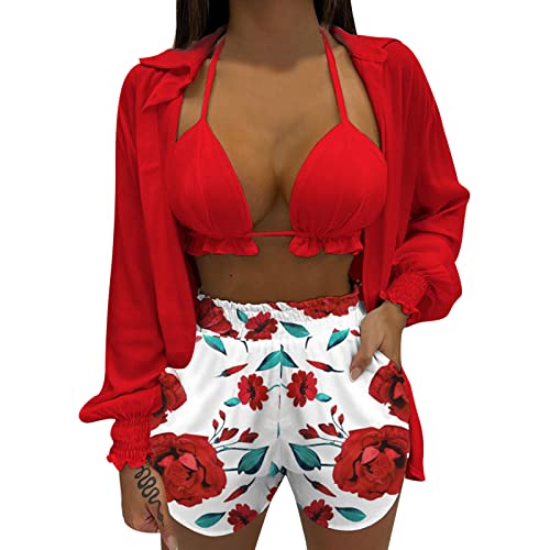 Set Damen Outfit Anzug Damen Sexy 3 Teiler Sommer Top Und Shorts Und Bra Set Kurz Strand Bekleidung Hosenanzug Freizeit Basic Anzug Sommer Outfit Set für Frauen Y2K Streetwear Tracksuit Set von Donasty