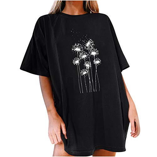 Tshirt Damen Oversize Oberteile Damen Oversized T-Shirt Sonne Mond Motiv Sportshirt Kurzarm Sport Oberteile Vintage Sweatshirt Rundhals Oberteile Teenager Mädchen Best Friends Lang Top (g-Black, L) von Donasty