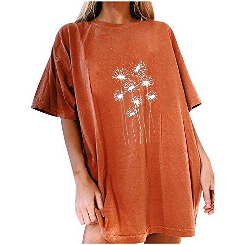 Tshirt Damen Oversize Oberteile Damen Oversized T-Shirt Sonne Mond Motiv Sportshirt Kurzarm Sport Oberteile Vintage Sweatshirt Rundhals Oberteile Teenager Mädchen Best Friends Lang Top (g-Orange, XXL) von Donasty