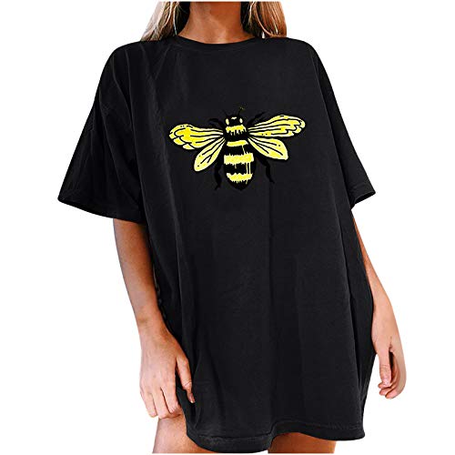 Tshirt Damen Oversize Oberteile Damen Oversized T-Shirt Sonne Mond Motiv Sportshirt Kurzarm Sport Oberteile Vintage Sweatshirt Rundhals Oberteile Teenager Mädchen Best Friends Lang Top (l-Black, L) von Donasty