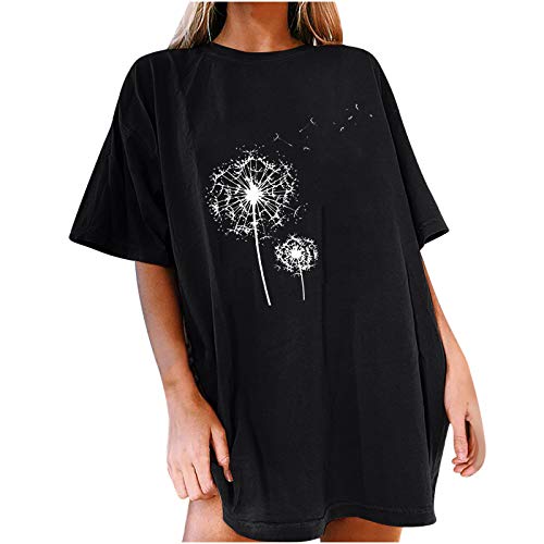 Tshirt Damen Oversize Oberteile Damen Oversized T-Shirt Sonne Mond Motiv Sportshirt Kurzarm Sport Oberteile Vintage Sweatshirt Rundhals Oberteile Teenager Mädchen Best Friends Lang Top (m-Black, XXL) von Donasty