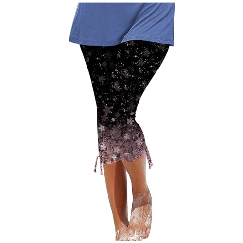 DondPO Capri Leggings Damen Buaumwolle 3/4 Lang Sommer mit Spitze Sommer Blau Jeas Sommer Weiss Taschen Große Größen Weiß Blickdicht 3/4 High Waist Blickdicht Yogahose Laufhose für Gym Yoga Sport von DondPO