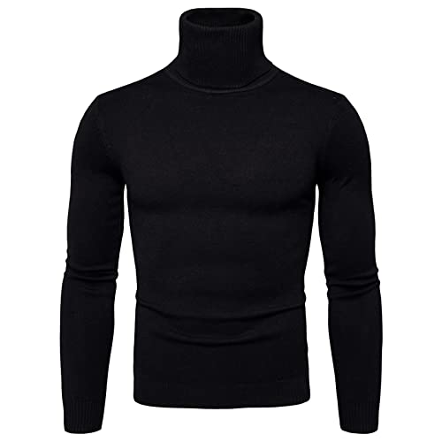 DondPO Herren Pullover Schwarz, Warme Winter Slim Fit Strickpullover Rollkragenpullover Basic Einfarbig Langarm Rollkragenpulli Winterpullover Elastisch 3XL Langarmshirts Sweater von DondPO