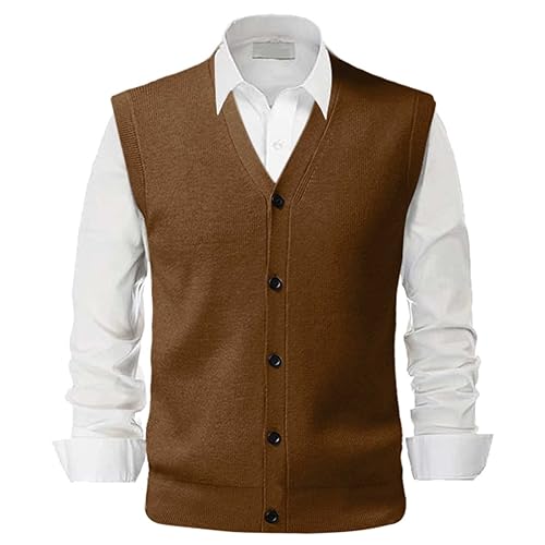 DondPO Herren Strickweste V-Ausschnitt Warm Beige Pulloverwestee Herrenweste Slim Fit Winter Ärmellose Baumwollwesten Arbeitsweste Pullunder Baumwolle Schwarze Weste Strickweste von DondPO