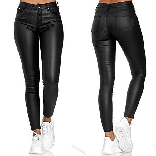 DondPO Latex Hosen Für Frauen, Sexy Motorrad Damen Scrunch Lederhose Hose Lang Leder Latex Warme Motorradhose Hosen Thermo Stretch Lederoptik Lederoptik Leggings Strumpfhosen von DondPO