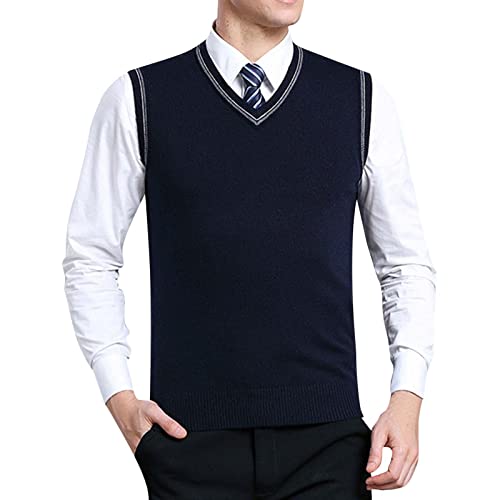 DondPO Pullunder Herren Ärmellos Winter Slim Fit Schwarze Gilet Pullunder V-Ausschnitt Baumwolle Ärmellose Pulloverwestee Weste Strickweste Warm Business Winterpullover Cardigan DondPO Pullunder Herren Ärmellos Winter Slim Fit Schwarze Gilet Pullunder V-Ausschnitt Baumwolle Ärmellose Pulloverwestee Weste Strickweste Warm Business Winterpullover Cardigan von DondPO