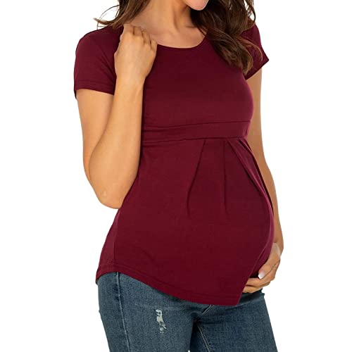 DondPO Umstandsshirt Geschenk Kurzarm Umstandsmode Oberteil Baumwolle Sexy Stilltops mit BH Stilloberteile Kurz Schwangere Kleidung Umstandskleidung Schwangerschaft Umstandsshirt Sommer Maternity von DondPO