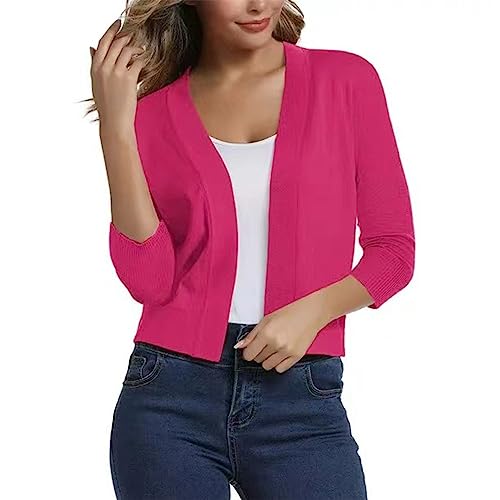 Sommer Bolero Damen Leicht V-Ausschnitt Elegant 3/4 Arm Cardigan Bolerojacke Kurz Solid Dünne Strickjacke Schulterjacke Bolero Sommer Stretch Festlich Häkeltop Open Knit von DondPO